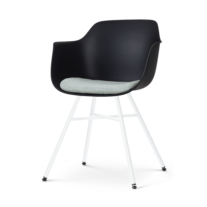 Nolon Noa-Liz Eetkamerstoel Zwart - Zacht Groen Kussen - Witte Poten