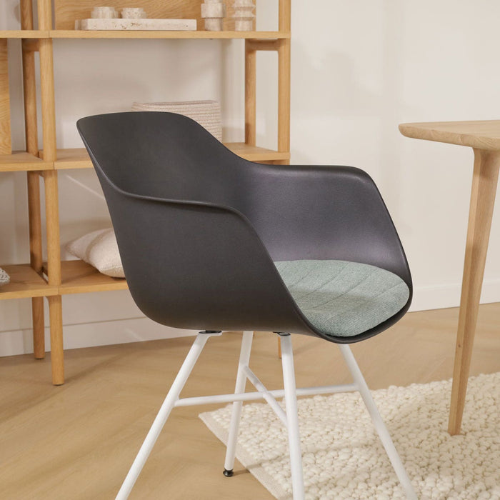 Nolon Noa-Liz Eetkamerstoel Zwart - Zacht Groen Kussen - Witte Poten