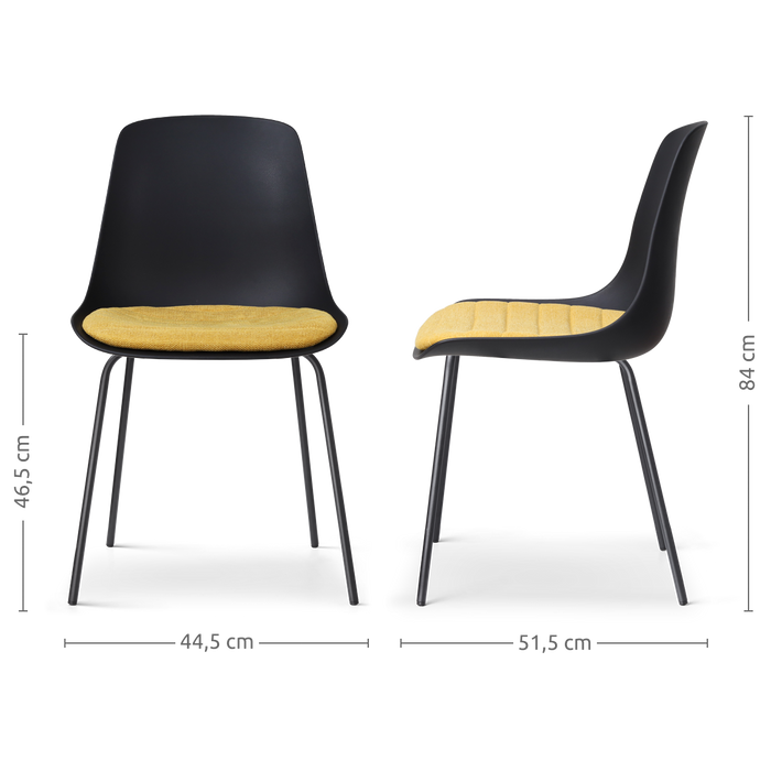 Nolon Nora-Liv Eetkamerstoel Zwart - Okergeel Kussen - Zwarte Poten