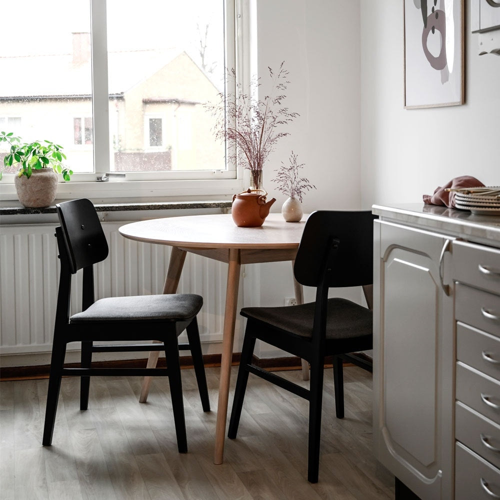 Rowico Home Nagano Houten Eetkamerstoel Zwart - Met Grijs Zitkussen