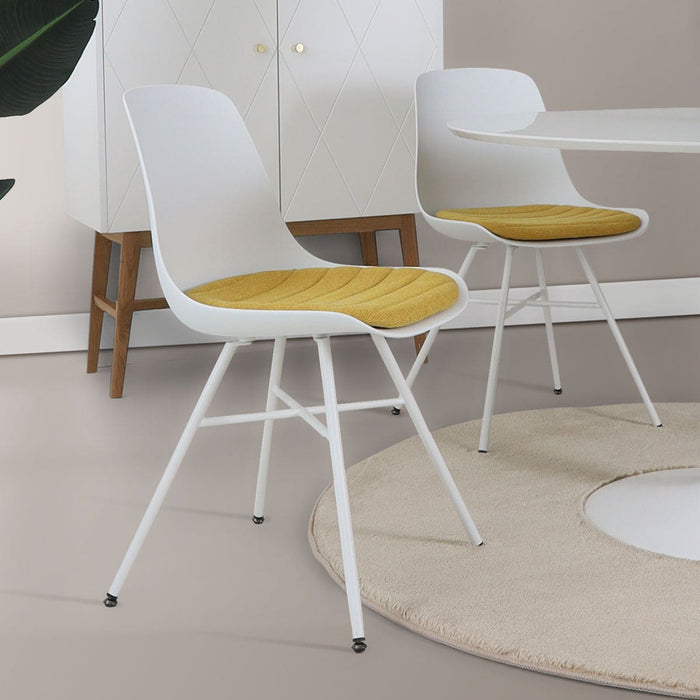 Nolon Noa-Liv Eetkamerstoel Wit - Okergeel Kussen - Wit Onderstel