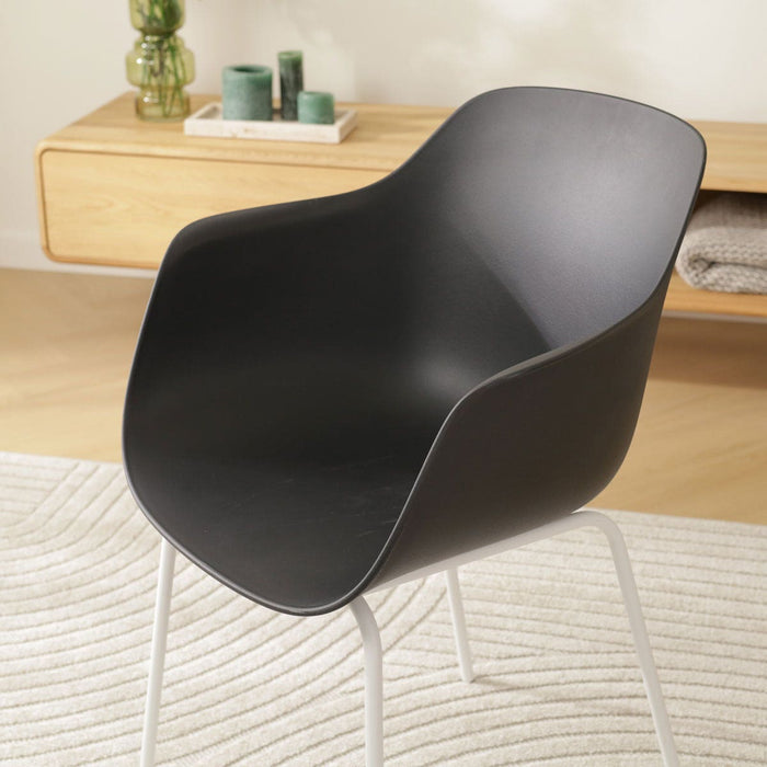 Nolon Nora-Puk Eetkamerstoel Zwart - met Armleuning - Wit Onderstel