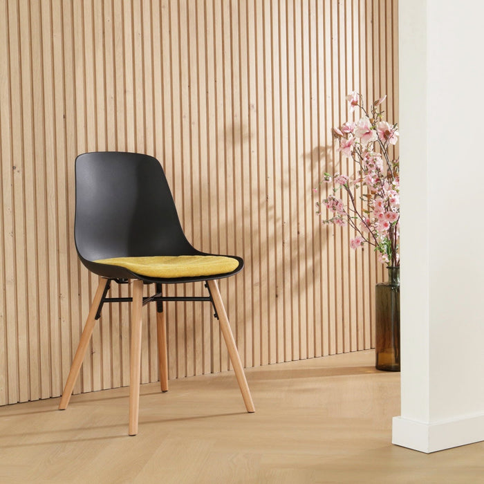 Nolon Nena-Liv Eetkamerstoel Zwart - Okergeel Kussen - Houten Poten