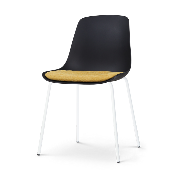Nolon Nora-Liv Eetkamerstoel Zwart - Okergeel Kussen - Witte Poten