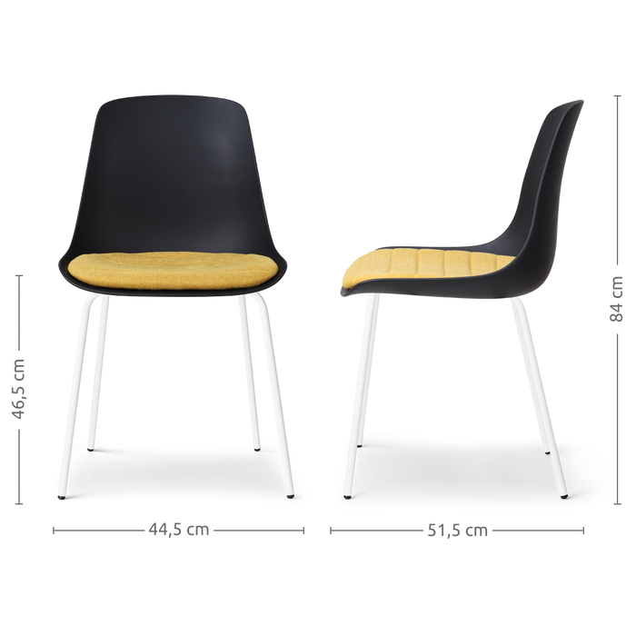 Nolon Nora-Liv Eetkamerstoel Zwart - Okergeel Kussen - Witte Poten