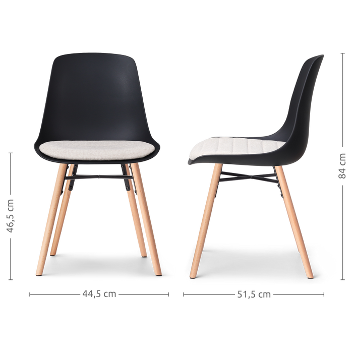 Nolon Nena-Liv Eetkamerstoel Zwart - Beige Kussen - Houten Poten