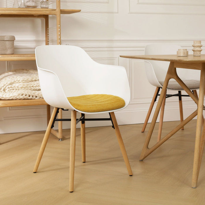 Nolon Nena-Liz Eetkamerstoel Wit - Armleuning - Okergeel Kussen