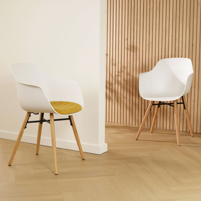 Nolon Nena-Liz Eetkamerstoel Wit - Armleuning - Okergeel Kussen