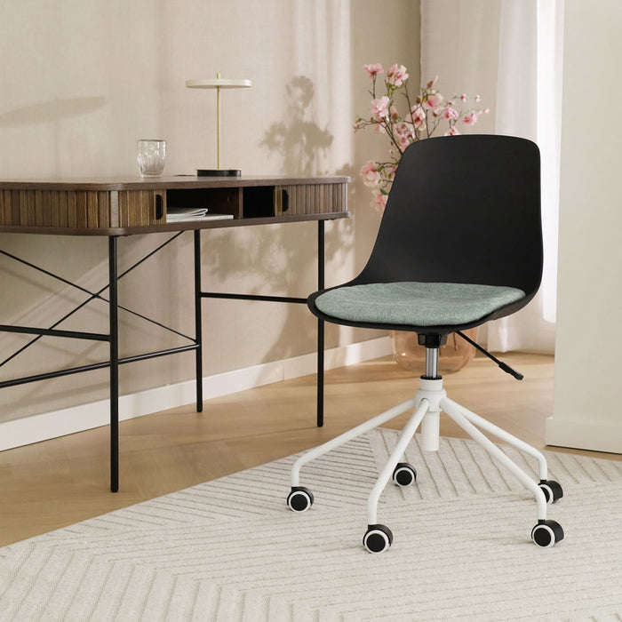 Nolon Nout-Liv Bureaustoel Zwart - Zacht Groen Kussen - Wit Onderstel
