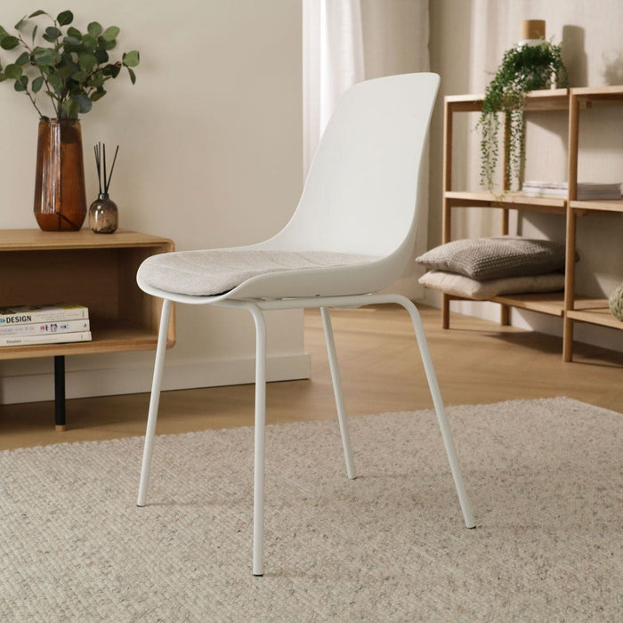 Nolon Nora-Liv Eetkamerstoel Wit - Beige Kussen - Witte Poten