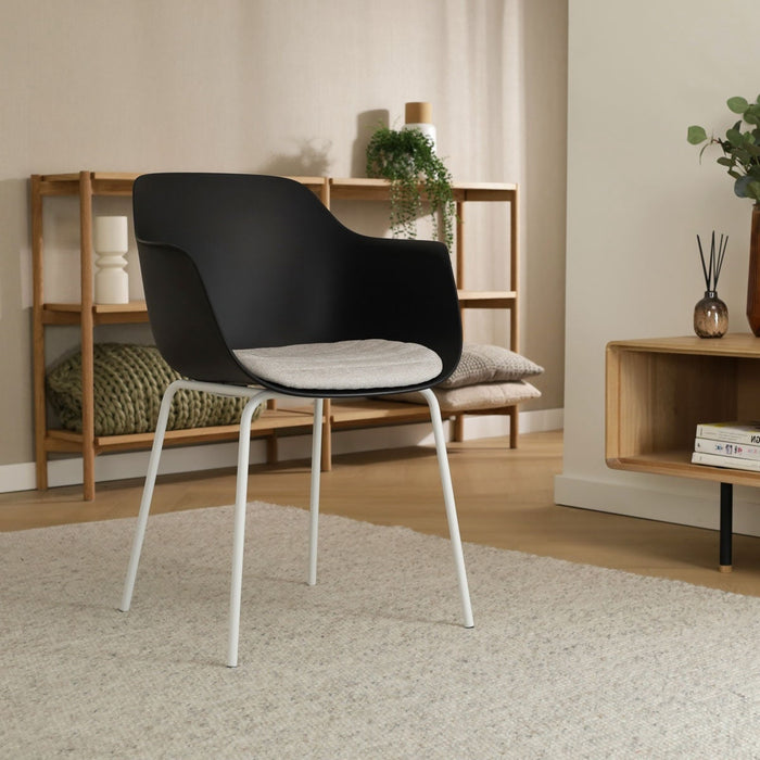 Nolon Nora-Liz Eetkamerstoel Zwart - Beige Kussen - Witte Poten