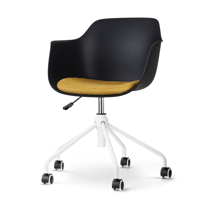 Nolon Nout-Liz Bureaustoel Zwart - Okergeel Kussen - Wit Onderstel