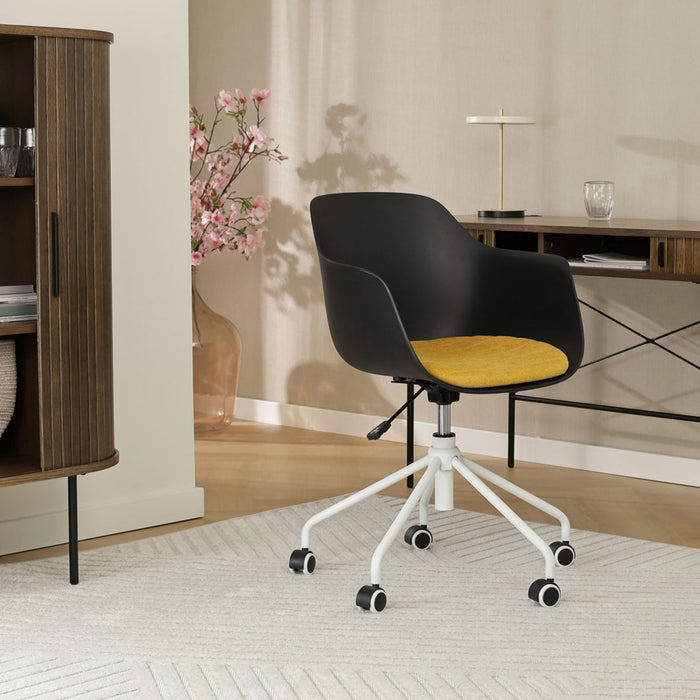 Nolon Nout-Liz Bureaustoel Zwart - Okergeel Kussen - Wit Onderstel