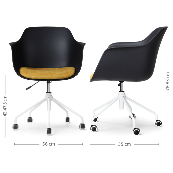 Nolon Nout-Liz Bureaustoel Zwart - Okergeel Kussen - Wit Onderstel