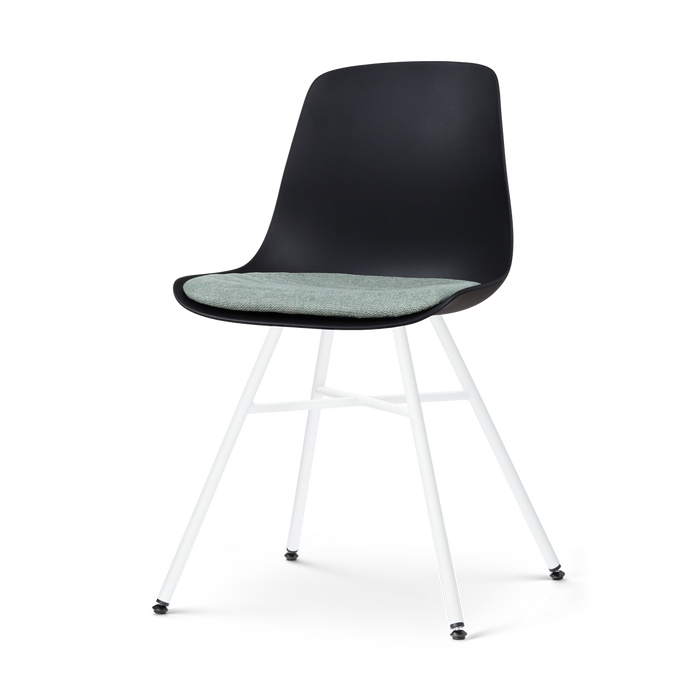 Nolon Noa-Liv Eetkamerstoel Zwart - Zacht Groen Kussen - Witte Poten