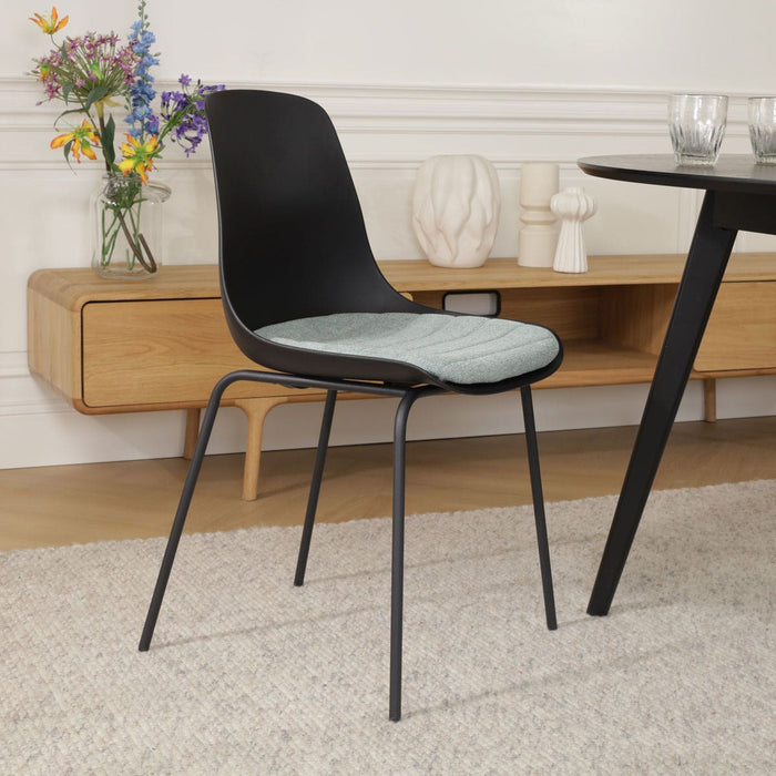 Nolon Nora-Liv Eetkamerstoel Zwart - Zacht Groen Kussen - Zwarte Poten