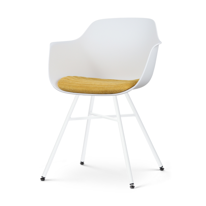 Nolon Noa-Liz Eetkamerstoel Wit - Okergeel Kussen - Witte Poten