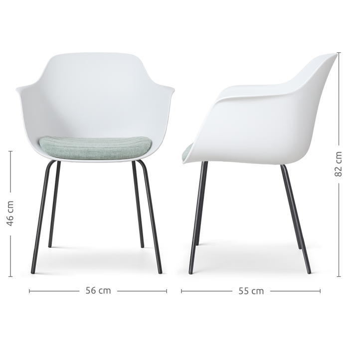 Nolon Nora-Liz Eetkamerstoel Wit - Zacht Groen Kussen - Zwarte Poten