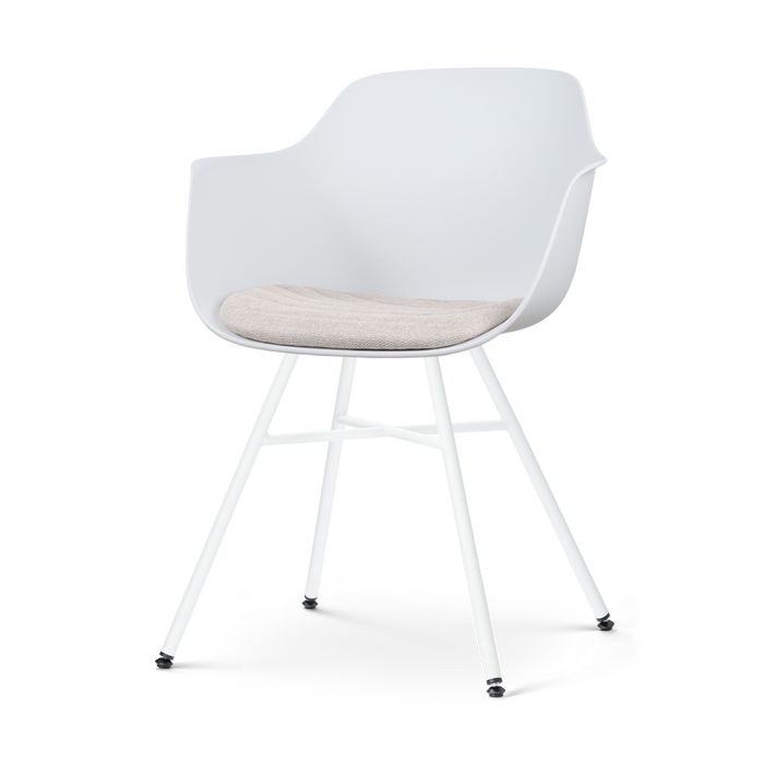 Nolon Noa-Liz Eetkamerstoel Wit - Beige Kussen - Witte Poten
