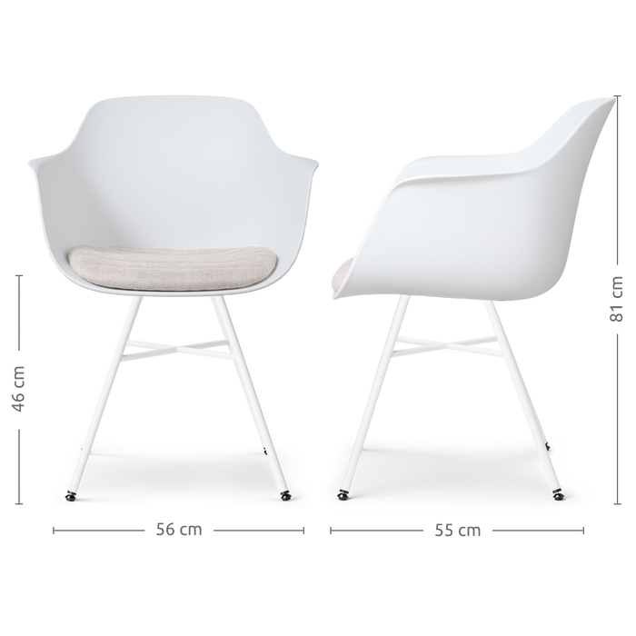 Nolon Noa-Liz Eetkamerstoel Wit - Beige Kussen - Witte Poten