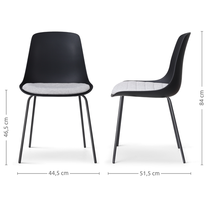 Nolon Nora-Liv Eetkamerstoel Zwart - Lichtgrijs Kussen - Zwarte Poten