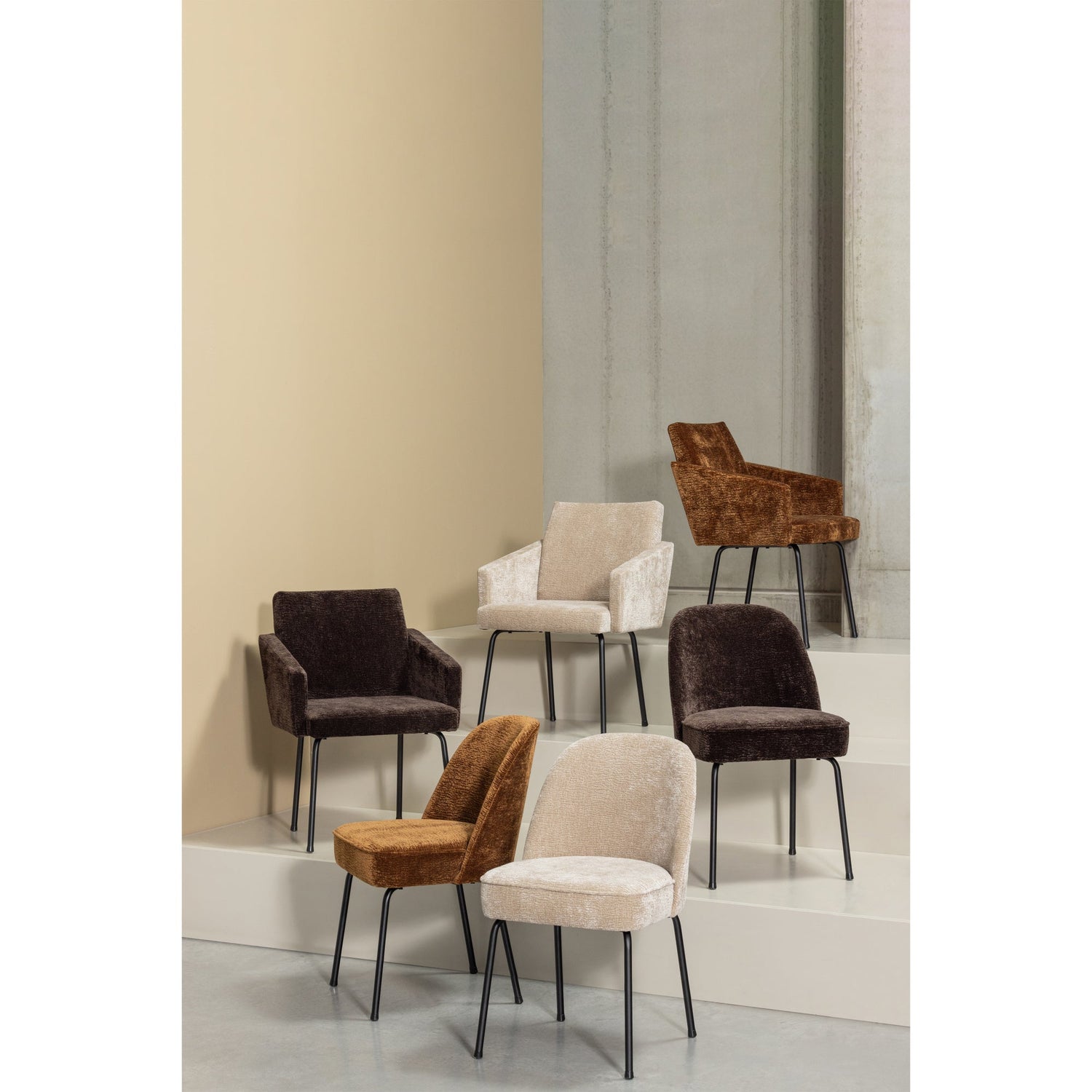 WOOOD Vogue Eetkamerstoelen - Polyester - Zand - Set van 6