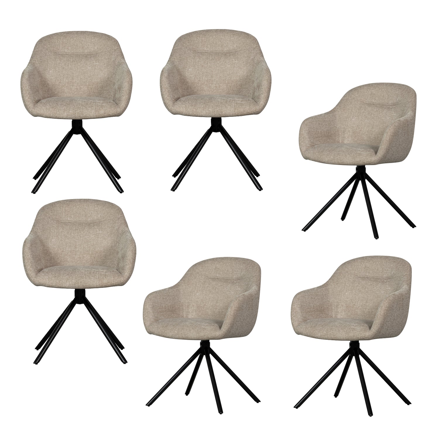 WOOOD Grant-Jaki Eetkamerstoelen - Chenille - Zand - Set van 6
