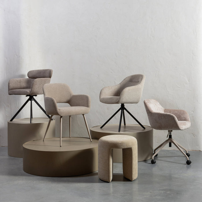 WOOOD Grant-Jaki Eetkamerstoelen - Chenille - Zand - Set van 6