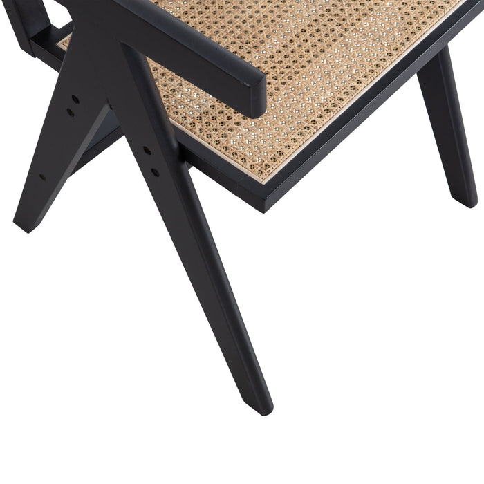 WOOOD Gunn Eetkamerstoelen Rattan - Hout - Zwart- Set van 6