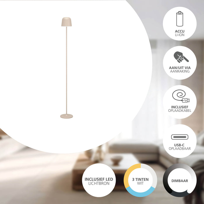 EGLO Mannera-L Staande lamp - USB-C - H 140 cm  - Zand