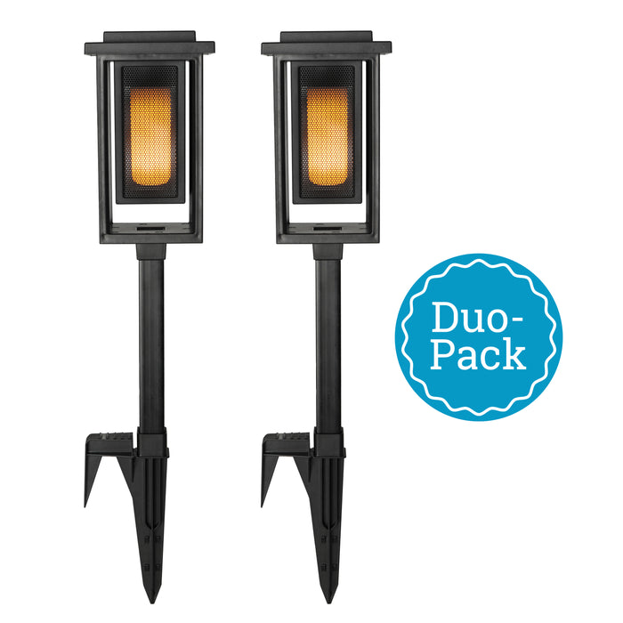 KS Verlichting Set van 2 LED Solar Fakkel Tuinlamp Zwart