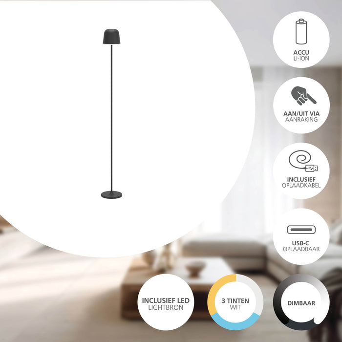 EGLO Mannera-L Staande lamp - USB-C - H 140 cm  - Zwart