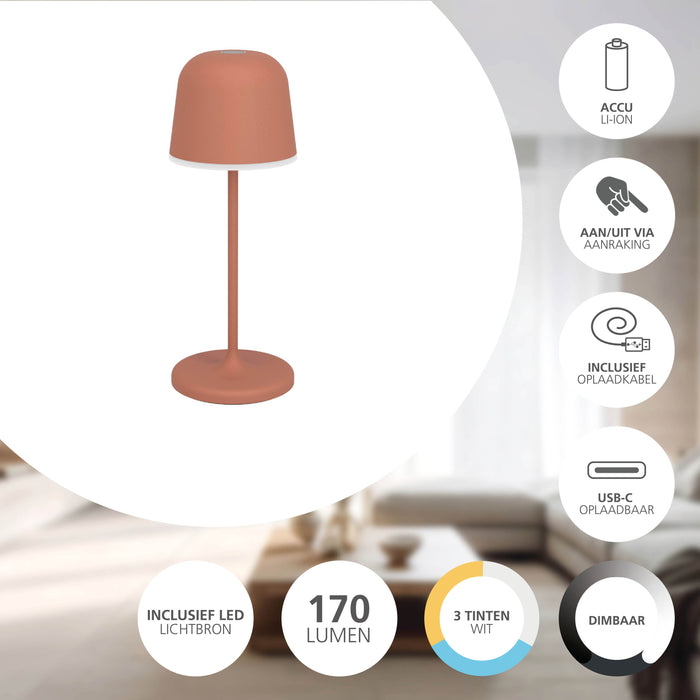 EGLO Mannera-S Tafellamp|Priklamp - USB-C - H 20 cm  - Oranje