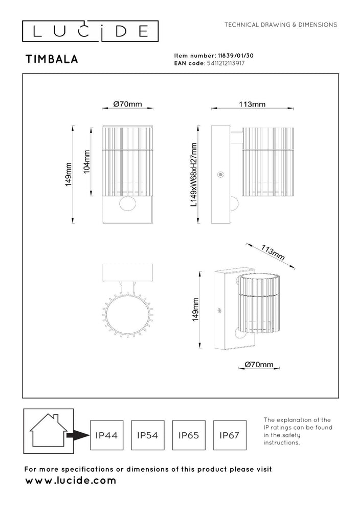 Lucide TIMBALA Wandspot - Zwart