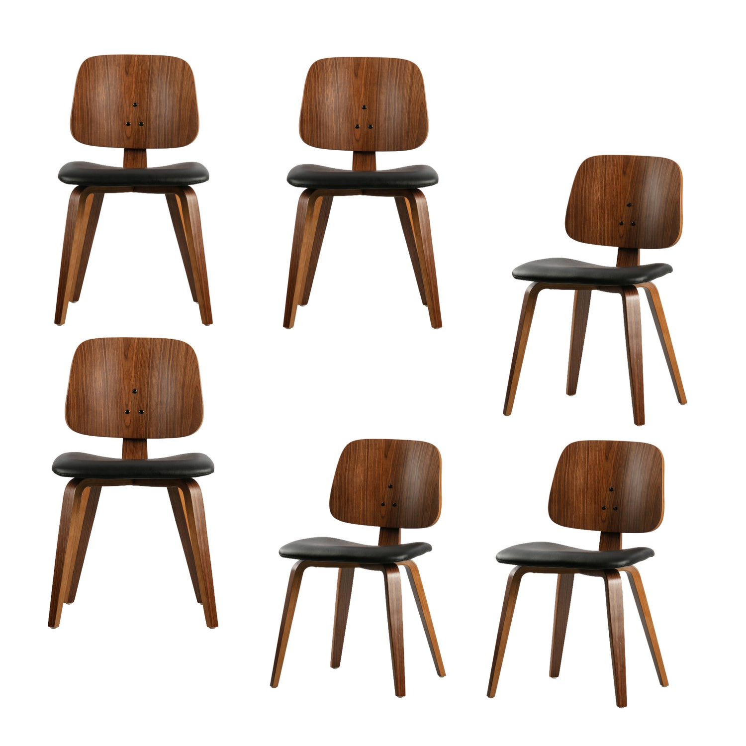 vtwonen Classic Eetkamerstoelen - Hout - Zwart|Walnoot - Set van 6