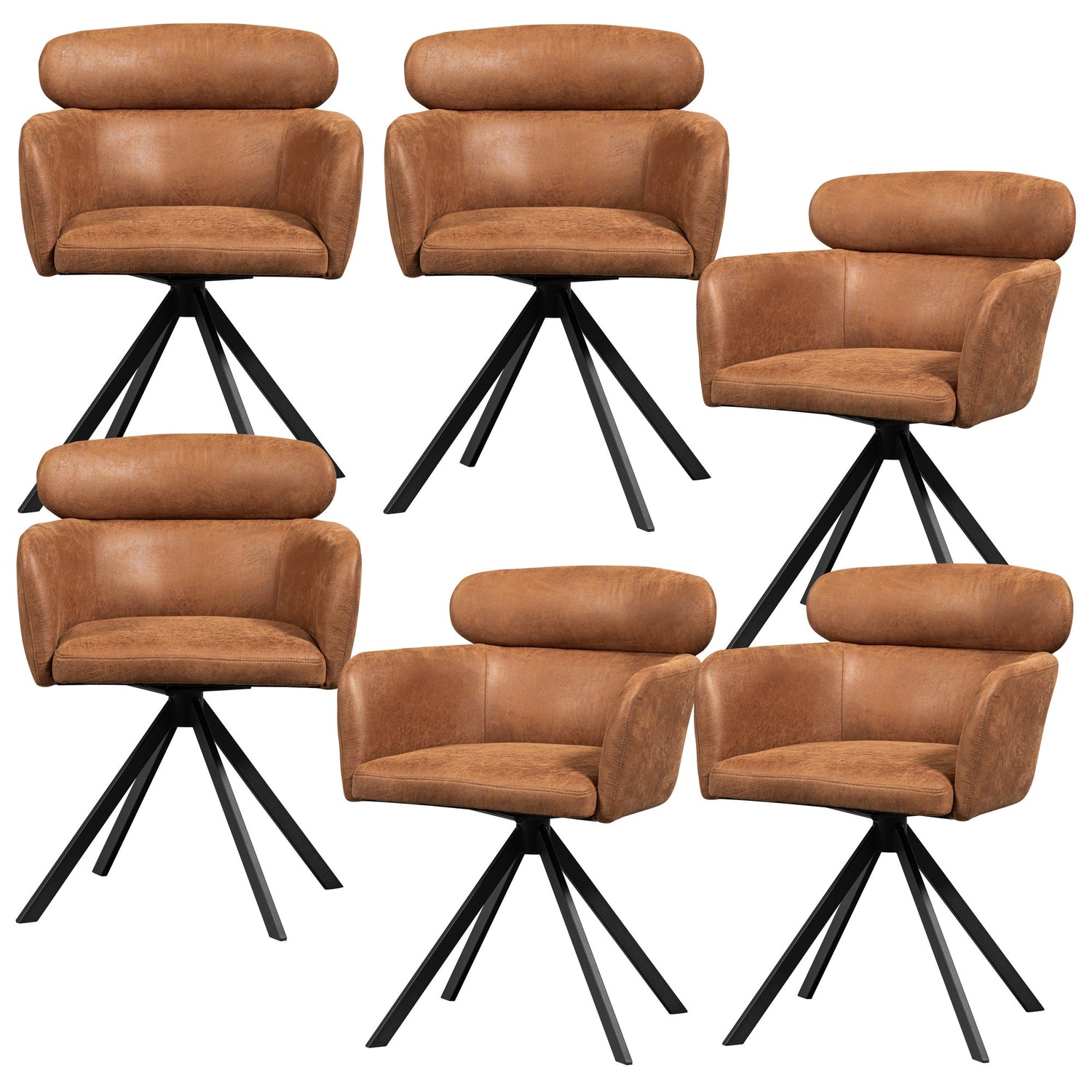 WOOOD Fenne Eetkamerstoelen - Leerlook - Cognac - Set van 6