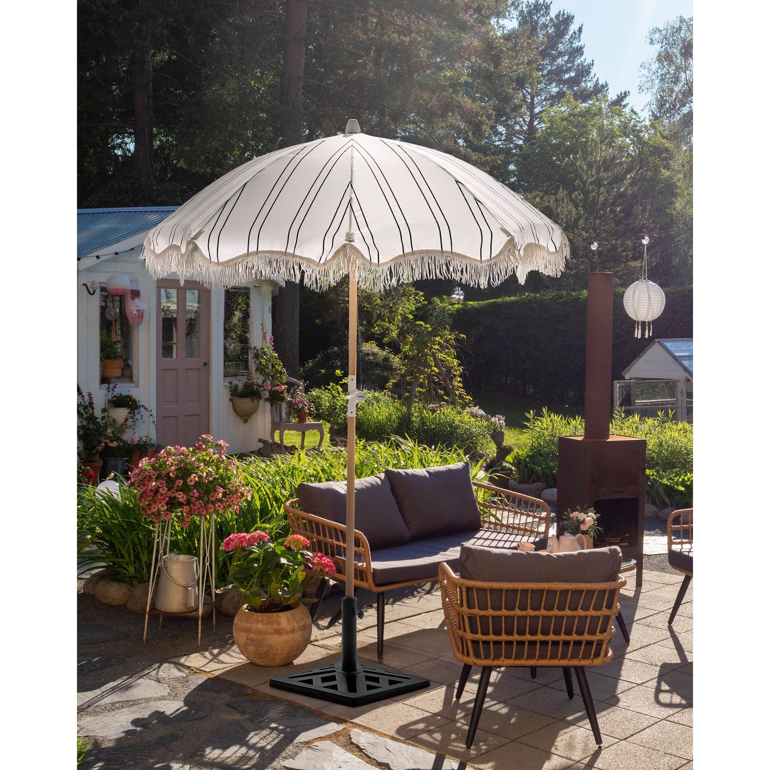 Beliani - MONDELLO - Tuinparasol - Zwart|Wit - Polyester