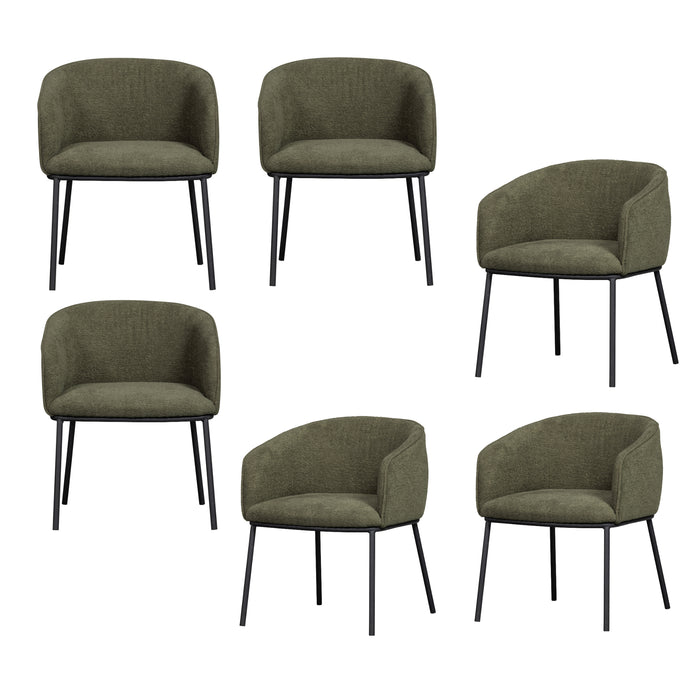 WOOOD Leon Eetkamerstoelen - Bouclé - Bosgroen - Set van 6