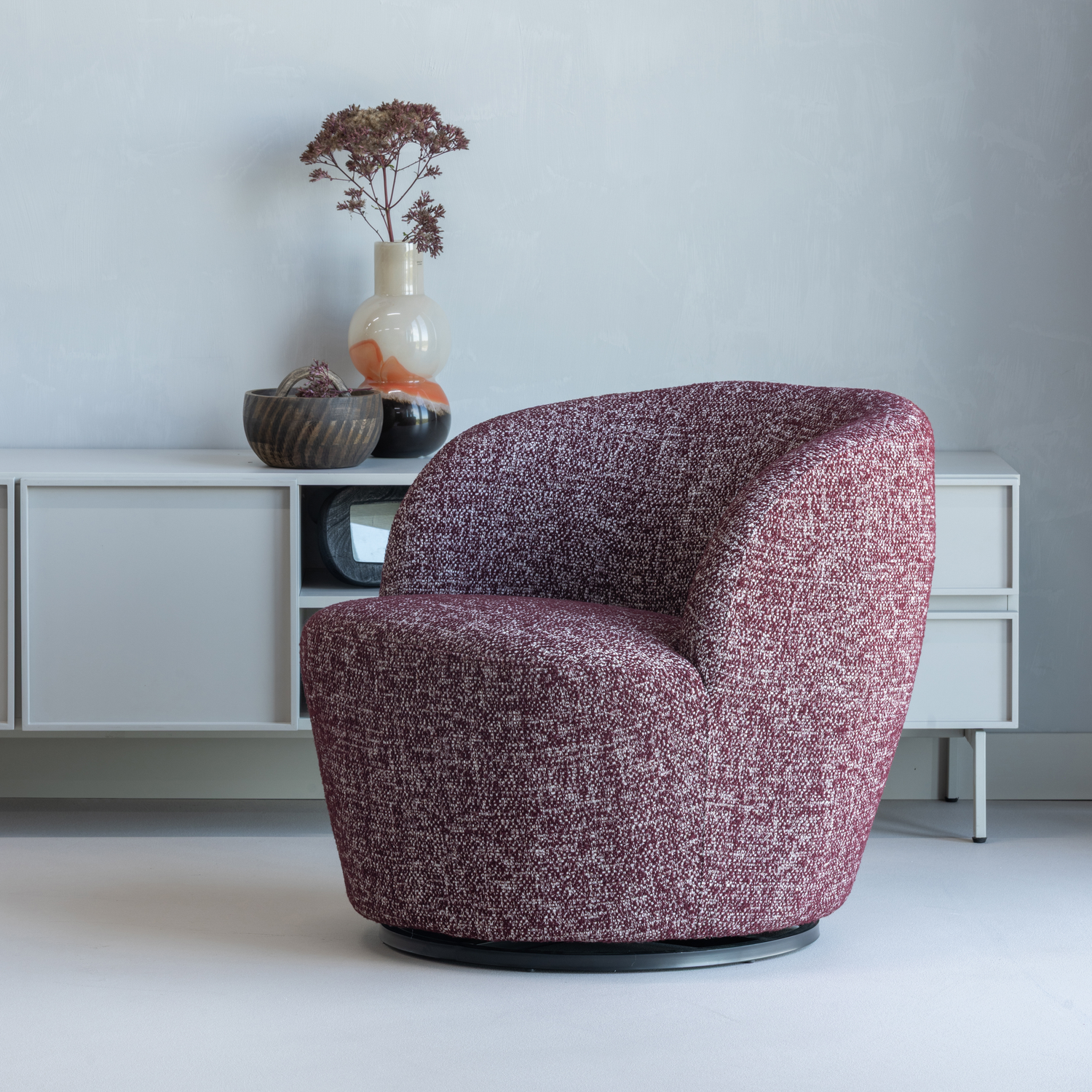 WOOOD Serra Draaifauteuil - Melange Stof - Bordeauxrood - 68x70x77