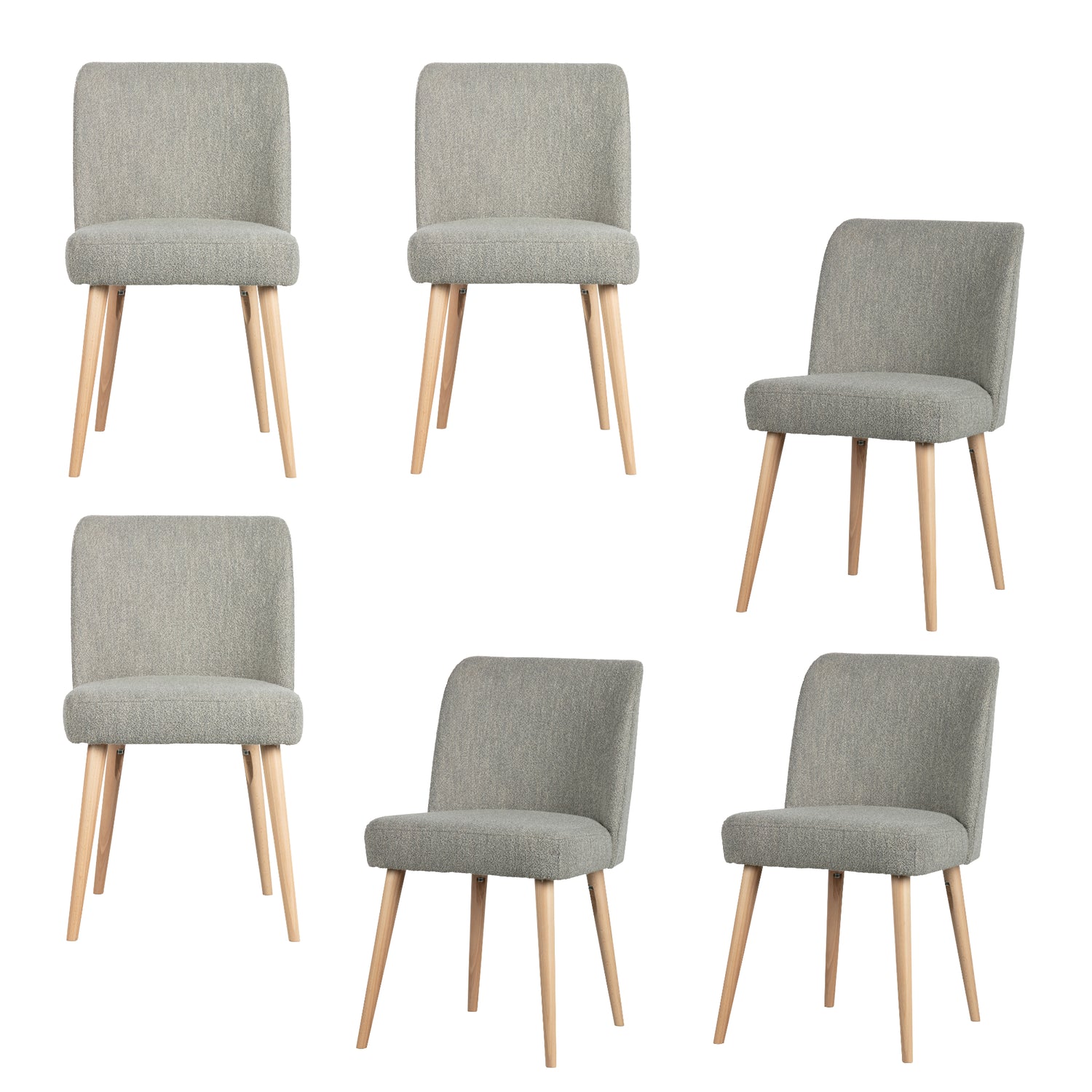 vtwonen Force Eetkamerstoelen - Bouclé - Grijs - Set van 6