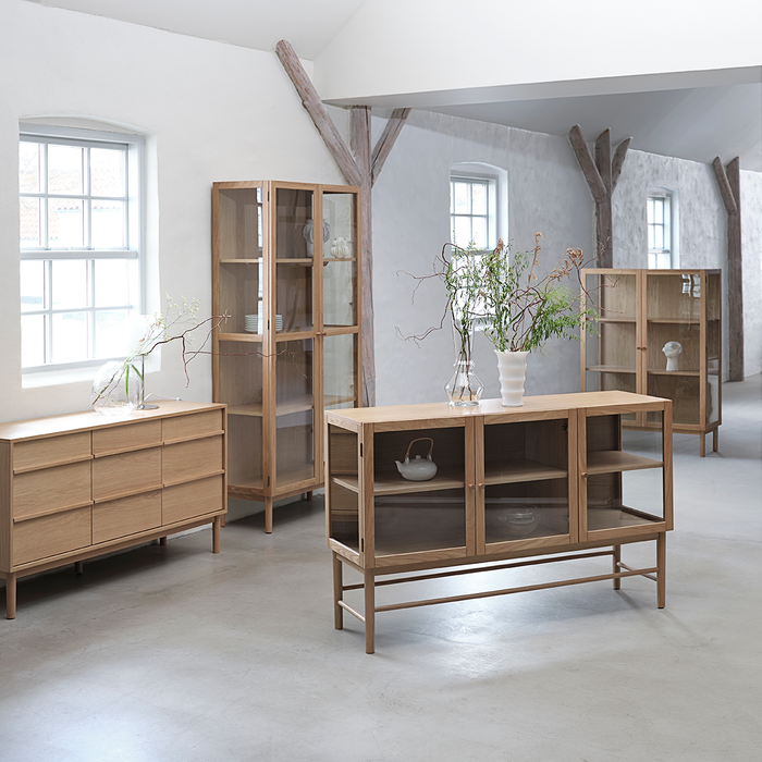 Olivine Boris Eikenhouten Vitrinekast met Glas - B 100 cm - Naturel