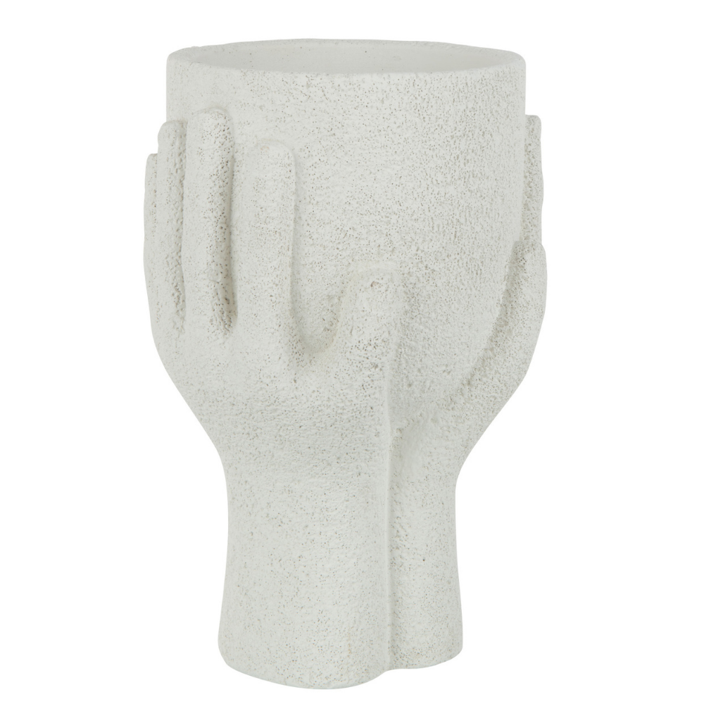 J-Line bloempot Handen - cement - wit - large - Ø 14 cm