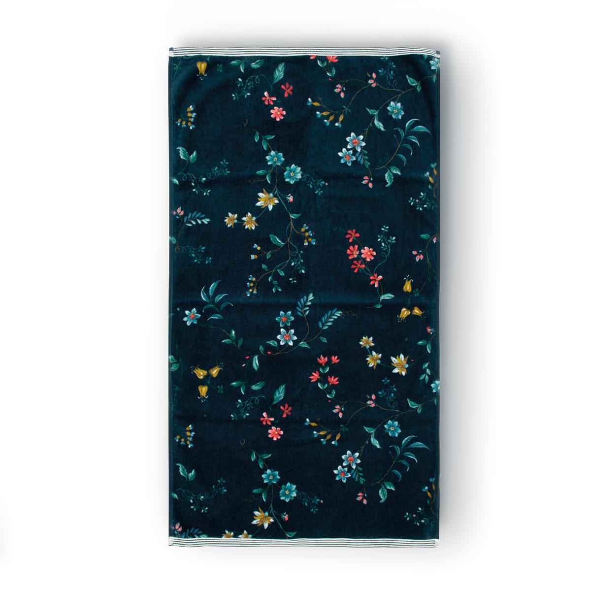 Pip Studio Les Fleurs - Douchehanddoek - Donker Blauw - 55x100 cm