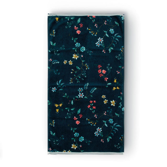 Pip Studio Les Fleurs - Douchehanddoek - Donker Blauw - 55x100 cm