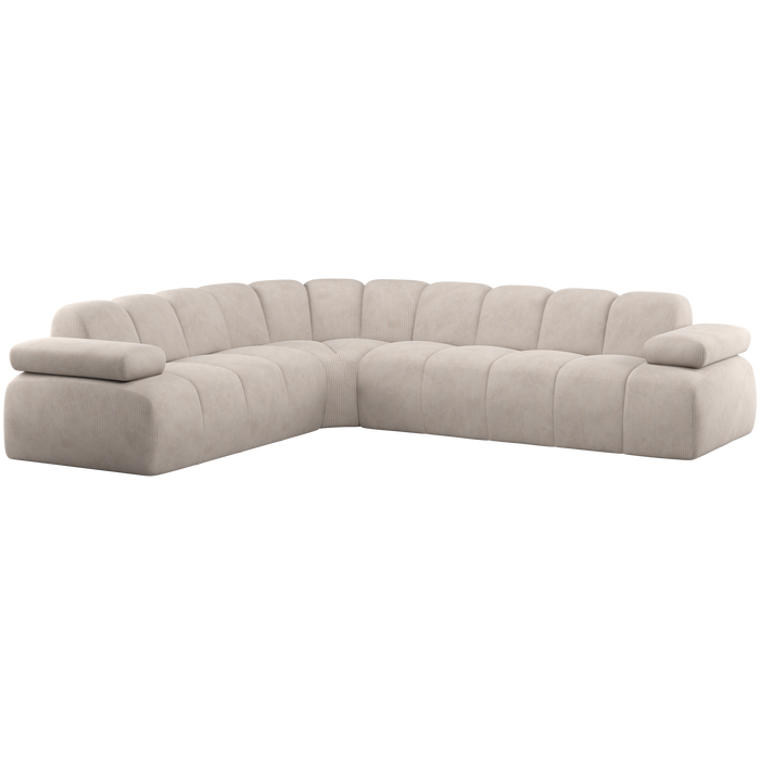 WOOOD Mojo Hoekbank Links - Ribstof - Ecru - 74x310x230