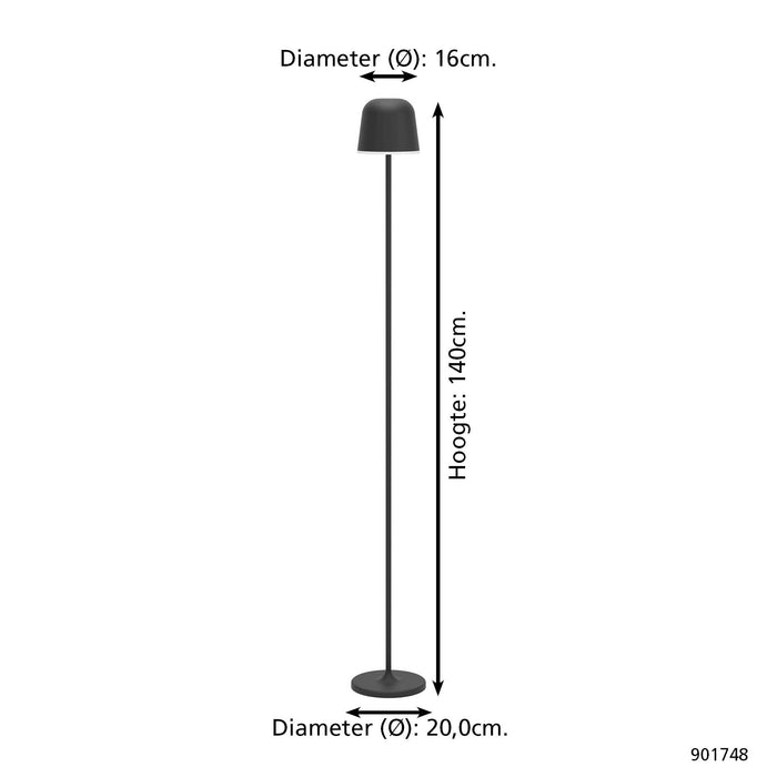 EGLO Mannera-L Staande lamp - USB-C - H 140 cm  - Zwart