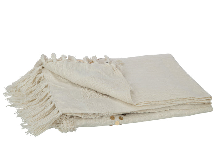 J-Line plaid Diamanten + Franjes - katoen - wit|goud - 130 x