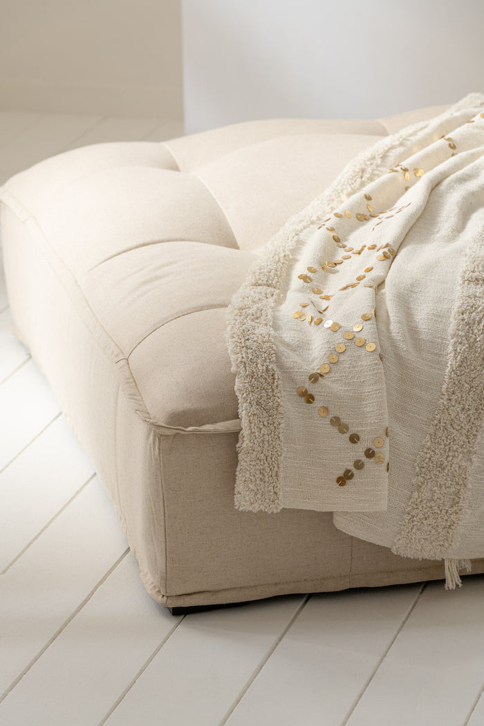 J-Line plaid Diamanten + Franjes - katoen - wit|goud - 130 x