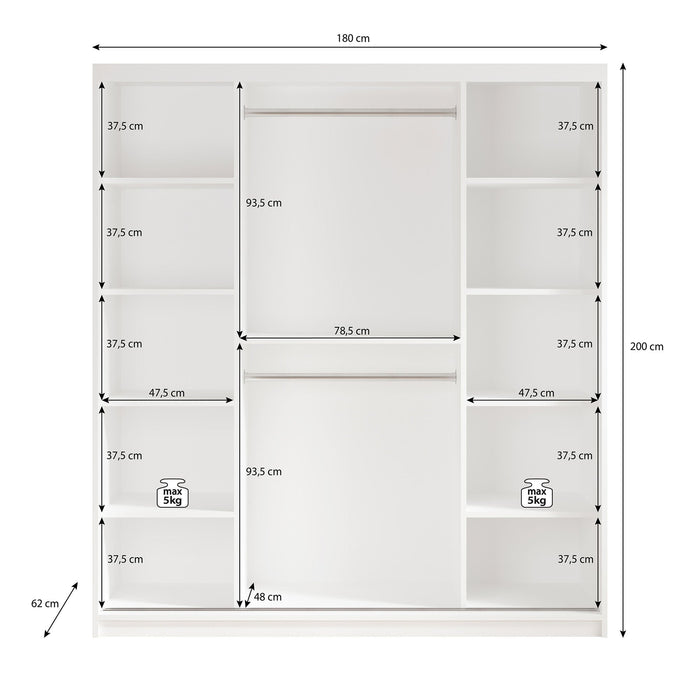 Meubella - Kledingkast Marmer - Wit - 180 cm