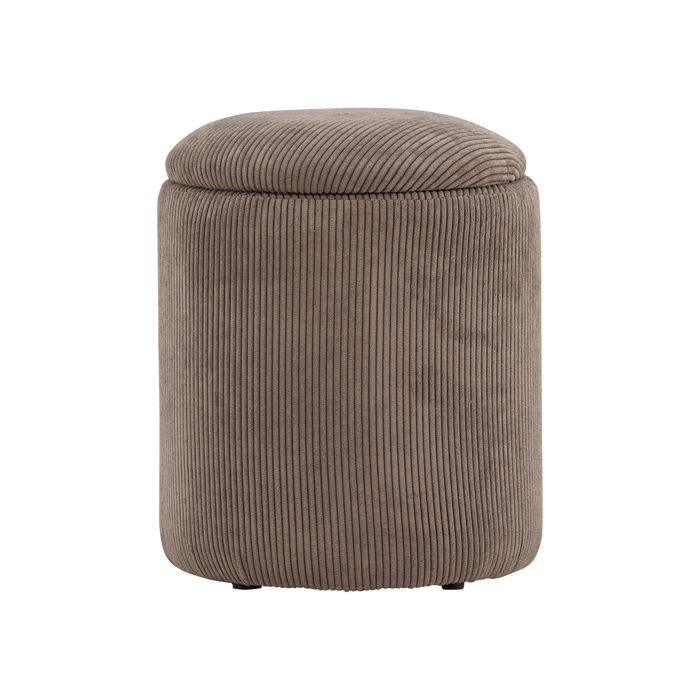 Nest living Ilja Ronde Ribstof Poef met Opbergruimte Ø 32 cm - Bruin